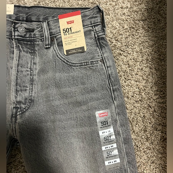 Levis 501 Jeans Mens 29x30 Gray Straight Relaxed Cotton Denim Ripped 93s Button - Picture 4 of 6